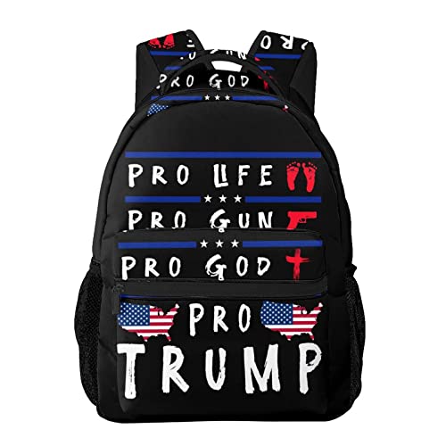 Pro Life Pro Gun Pro God Pro Trump Laptop Backpack School Bookbag, Polyester Anti-Theft Stylish Casual Daypack Bag with Luggage Strap, Travel Business College School Bookbag