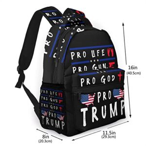 Pro Life Pro Gun Pro God Pro Trump Laptop Backpack School Bookbag, Polyester Anti-Theft Stylish Casual Daypack Bag with Luggage Strap, Travel Business College School Bookbag