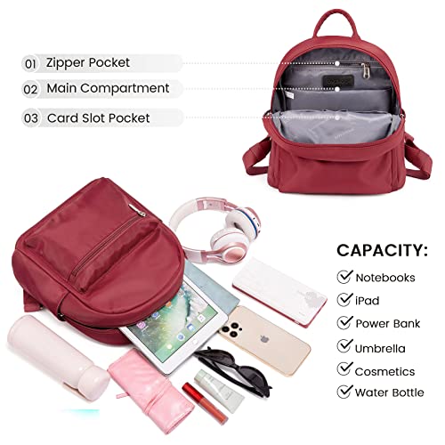 LOVEVOOK Mini Backpack for Women Small Waterproof Backpack Purses Daily Backpack Fashion Wine Red