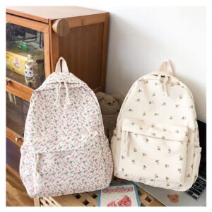 CHERSE Cute Laptop Backpack, Floral College Aesthetic Kawaii Backpack, Back to School Shoulders Bookbag with Bear Accessories (Small Floral)