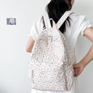 CHERSE Cute Laptop Backpack, Floral College Aesthetic Kawaii Backpack, Back to School Shoulders Bookbag with Bear Accessories (Small Floral)