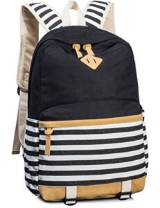 leaper navy style school laptop backpack girls striped canvas bookbag black