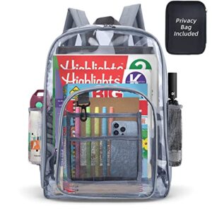 wqss aoeiu clear backpack with privacy bag stadium approved, clear book bags for school, heavy duty pvc transparent backpack, clear backpack for girls & boys, gray