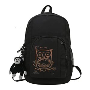 y2k backpack with cute gorilla plush pendant aesthetics grunge school stationary preppy indie laptop bookbag (black)
