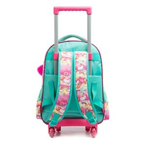 4PCS Unicorn Rolling Backpack for Girls, Wheels Backpacks for Girls,Suitcase School Bag Set,Kids Luggage with Lunch Box Pencil Case for Toddler Preschool Elementary Student