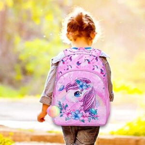 KLFVB 3PCS Unicorn Backpack for Girls, 16" Sequin Kids Bookbag and Lunch Box, Preschool Backpacks for Elementary Students