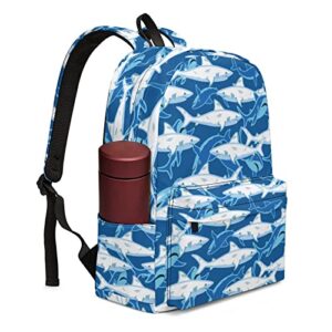 qlonrewt backpack for kids adult, durable funny cute school bag, lightweight waterproof laptop daypack for travel school work (shark dodgerblue)