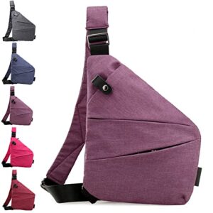 lelebear personal flex bag for women, left/right shoulder crossbody ultra thin multi-pocket anti-thief bag men (purple, left)