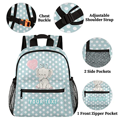 AUUXVA Baby Elephant Custom Kid's Name Toddler Backpack,Blemishes Personalized Backpack with Name/Text for Kids Boys Girls 3-6 Years Preschool Kindergarten Daycare Bag with Chest Strap