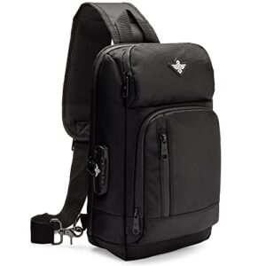erozul equinox sling backpack anti theft combination lock chest shoulder bag waterproof crossbody casual daypack (black)