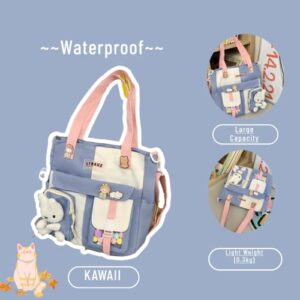 MeganJDesigns 2Pcs Kawaii Backpack for Teen Girls Aesthetic Student, Gift for Back to School, Travel Daypack Shoulder Bag Girls (Blue)