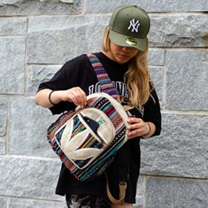 Himalayan Fashion Handmade Hemp Medium Backpack Bohemian Marijuana Style Travel Bag, Black, Beige