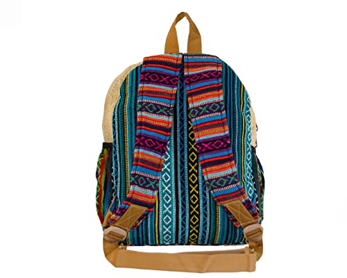 Himalayan Fashion Handmade Hemp Medium Backpack Bohemian Marijuana Style Travel Bag, Black, Beige