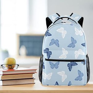 Niaocpwy School Backpacks Blue Pattern Butterflies Elementary Students Bookbags With Water Bottle Pocket