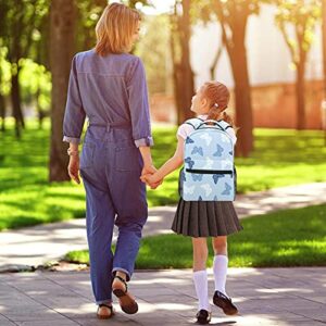 Niaocpwy School Backpacks Blue Pattern Butterflies Elementary Students Bookbags With Water Bottle Pocket