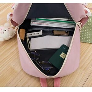5pcs Backpacks Set Bear Pendant Pins Kawaii Japanese Daypack Back to School Supplies Tote Shoulder Bag Front Pocket Pouch (Pink,unisex-adult,One Size)