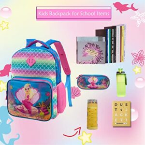 Mermaid Backpack for Girls 15 Inch with Shells Pearl Mirage Effect Changeable Lenticular Pictures Hologram 4-10 Age School Backpack for Preschool Early Elementary Kindergarten with Chest Straps