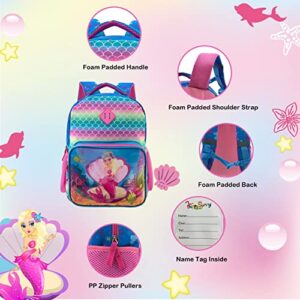 Mermaid Backpack for Girls 15 Inch with Shells Pearl Mirage Effect Changeable Lenticular Pictures Hologram 4-10 Age School Backpack for Preschool Early Elementary Kindergarten with Chest Straps