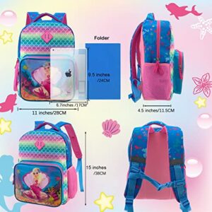 Mermaid Backpack for Girls 15 Inch with Shells Pearl Mirage Effect Changeable Lenticular Pictures Hologram 4-10 Age School Backpack for Preschool Early Elementary Kindergarten with Chest Straps