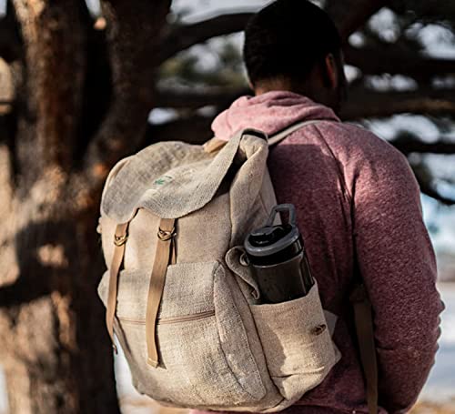 Large Hemp Backpack - Eco Friendly Unisex Rustic Bag Durable by Freakmandu White