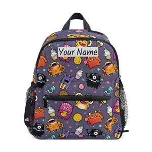 glaphy custom kid’s name backpack, cartoon monster cute toddler backpack for daycare travel, personalized name preschool bookbags for boys girls