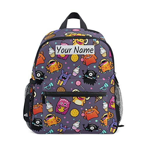 Glaphy Custom Kid's Name Backpack, Cartoon Monster Cute Toddler Backpack for Daycare Travel, Personalized Name Preschool Bookbags for Boys Girls