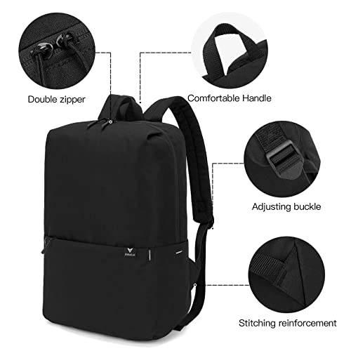 Lightweight School Backpack, Casual Daypack Travel Padded Backpack Waterproof Bookbag with Pockets, 16.5 inch, Black