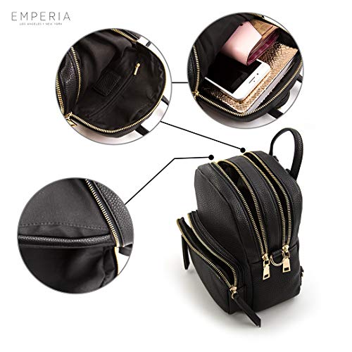 EMPERIA Klara Small Faux Leather Mini Backpack Casual Daypack 3 Way Carry Lightweight Rucksack Convertible for Women Black