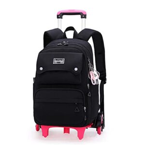 lanshiya solid color girls rolling backpack with wheels schoolbag elementary school student trolley daypack outdoor travel bag