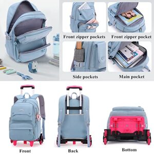 LANSHIYA Solid Color Girls Rolling Backpack with Wheels Schoolbag Elementary School Student Trolley Daypack Outdoor Travel bag