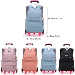 LANSHIYA Solid Color Girls Rolling Backpack with Wheels Schoolbag Elementary School Student Trolley Daypack Outdoor Travel bag