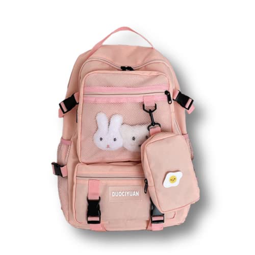 TONETYUS Kawaii Backpack with Free Coin Purse Pendant Teenager Kids Schoolbag College Student Aesthetic Bookbag Casual Daypack Outdoor (Pink), 11.42''(L) X 18.50''(H) X 4.72''(W)