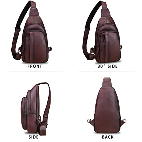 Genuine Leather Sling Bag Crossbody Casual Hiking Daypack Vintage Handmade Chest Shoulder Backpack Motorcycle Cycling Purse (Coffee)