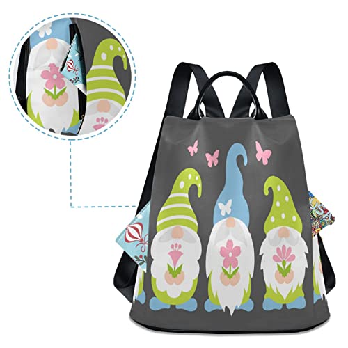 Sinestour Gnomes Flowers Butterflies Backpack Purse for Women Girls Anti Theft Backpack Fashion Back Pack Ladies Travel Backpack Shoulder Bag Schoolbag for Camping Shopping College