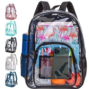 clear backpack, heavy duty pvc transparent bookbag, waterproof see through backpacks for women and men – black
