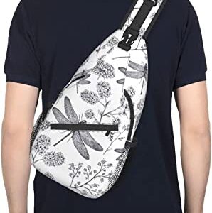 Sling Bag Dragonfly Botanical Flower Hand Drawn Hiking Daypack Crossbody Shoulder Backpack Travel Chest Pack for Men Women