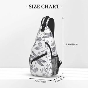 Sling Bag Dragonfly Botanical Flower Hand Drawn Hiking Daypack Crossbody Shoulder Backpack Travel Chest Pack for Men Women