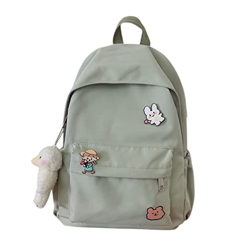 KOWVOWZ Kawaii Cute Aesthetic School Laptop Backpack with Accessories Pin Plush Pendant for Teen Girls, Students (Green)