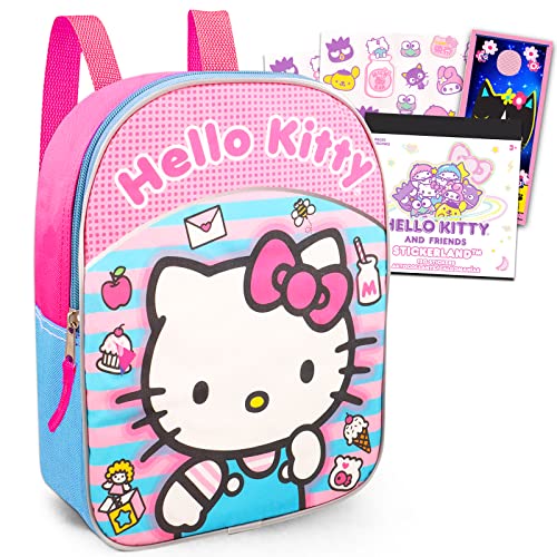 Hello Kitty Preschool Backpack - Bundle with 11” Hello Kitty Mini Backpack, Hello Kitty Stickers, More - Hello Kitty School Backpack for Girls Toddler Kids