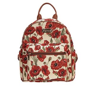 signare tapestry casual backpack rucksack women school bags with floral design (poppy, dapk-pop)