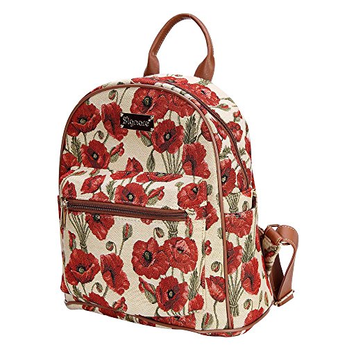 Signare Tapestry Casual Backpack Rucksack Women School Bags with Floral Design (Poppy, DAPK-POP)