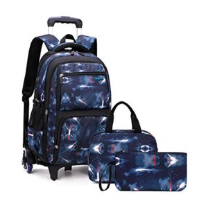 3pcs starry sky kids rolling backpack primary school bookbag wheeled elementary students daypack trolley bag for teens