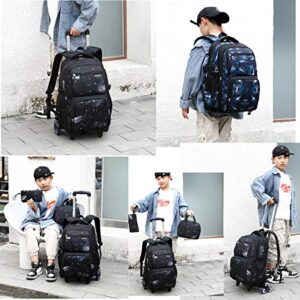 3PCS Starry Sky Kids Rolling Backpack Primary School Bookbag Wheeled Elementary Students Daypack Trolley Bag for Teens