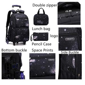 3PCS Starry Sky Kids Rolling Backpack Primary School Bookbag Wheeled Elementary Students Daypack Trolley Bag for Teens