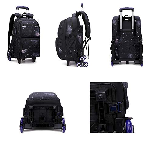 3PCS Starry Sky Kids Rolling Backpack Primary School Bookbag Wheeled Elementary Students Daypack Trolley Bag for Teens