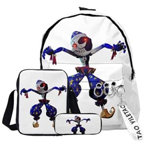 qqqqq cartoon anime sundrop fnaf 3 piece backpack lunch bag shoulder bag pencil bag for teen fashionblack, one size