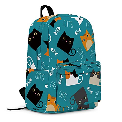 YCGRE Cat School Backpack, Lightweight Cute Kids Backpack Classic Bookbag Cool Daypack for Teen Boys Girls High School Student, 17 Inch