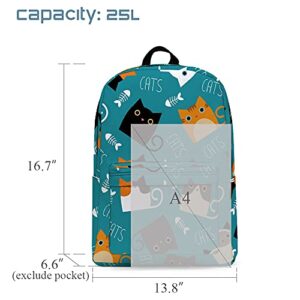 YCGRE Cat School Backpack, Lightweight Cute Kids Backpack Classic Bookbag Cool Daypack for Teen Boys Girls High School Student, 17 Inch