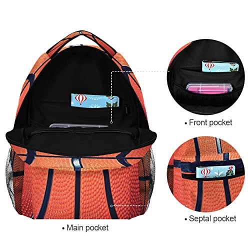 DXTKWL Sports Ball Basketball Texture Theme School Backpack for Teens Girls Kids Boys, Women Men Adult 15 in Laptop Backpack Casual Elementary Student College Bookbag Travel Hiking Camping Daypack