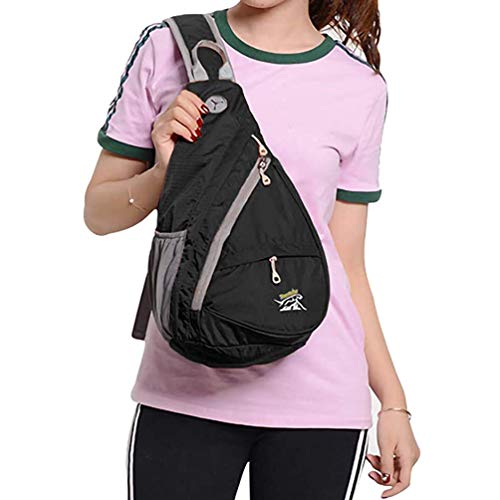 RedsGirl Outdoor Lightweight Waterproof Sling Backpack - Crossbody Shoulder Chest Bag Hiking Daypacks for Men Women Teens Kid, Black